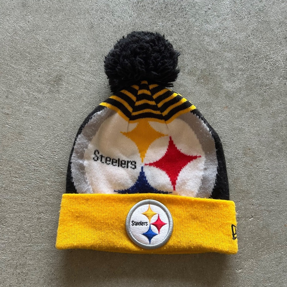 New Era Pittsburgh Steelers Pom Beanie Hat Cap One Size Yellow NFL Football Knit